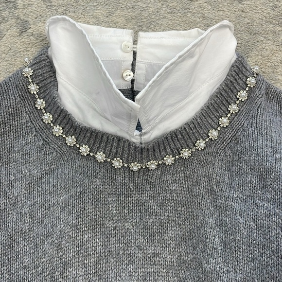 Cinq a Sept Imitation Pearl Necklace Detail Long Sleeve Layered Sweater Dress L - Picture 13 of 16